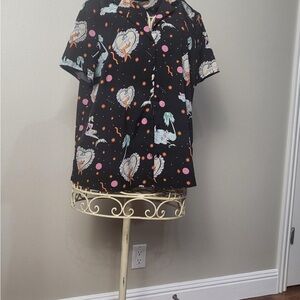 SHEIN Black Graphic Button Down Shirt